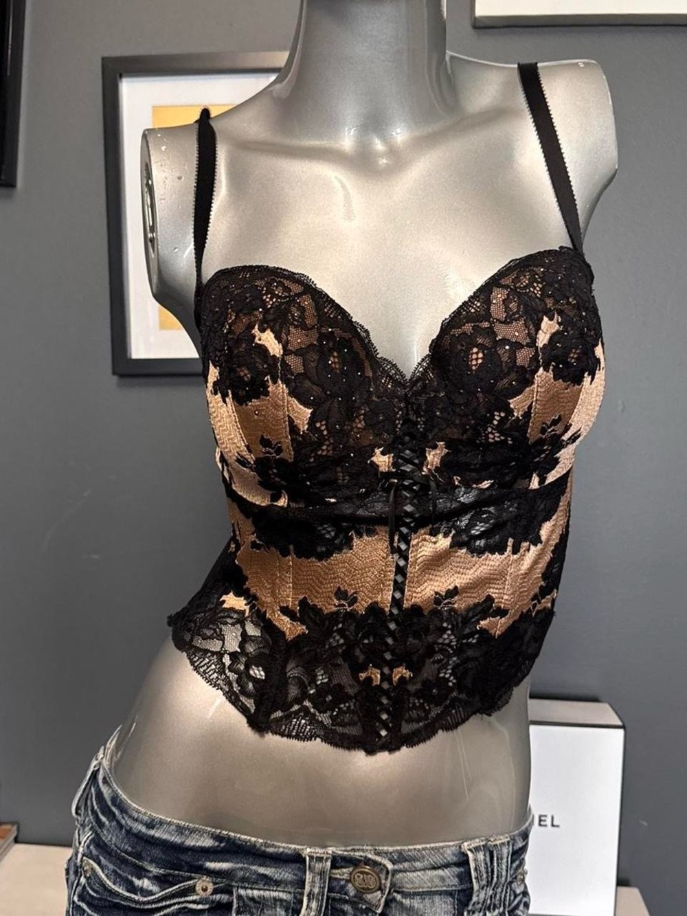 Victoria's Secret black & gold Bustier corset top